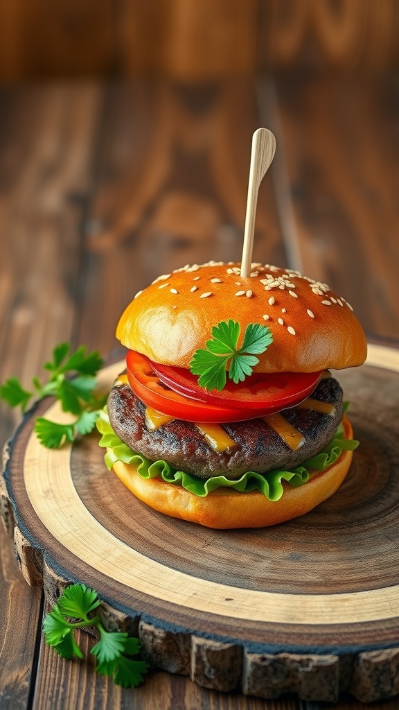 Reuben Corned Beef Cheese Burger garnished with fresh parsley