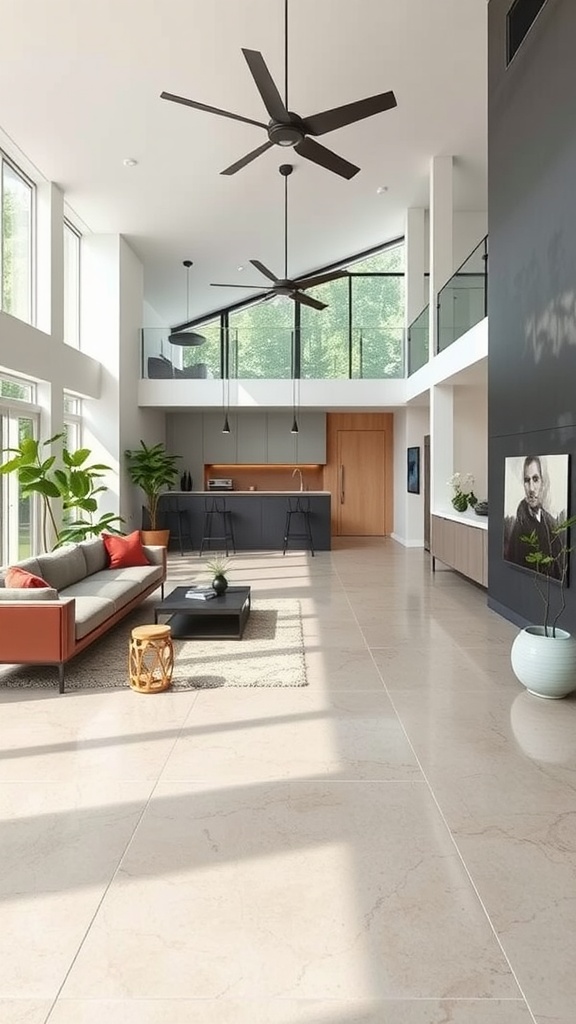 A beautifully designed interior with gradient epoxy flooring showcasing color transitions.