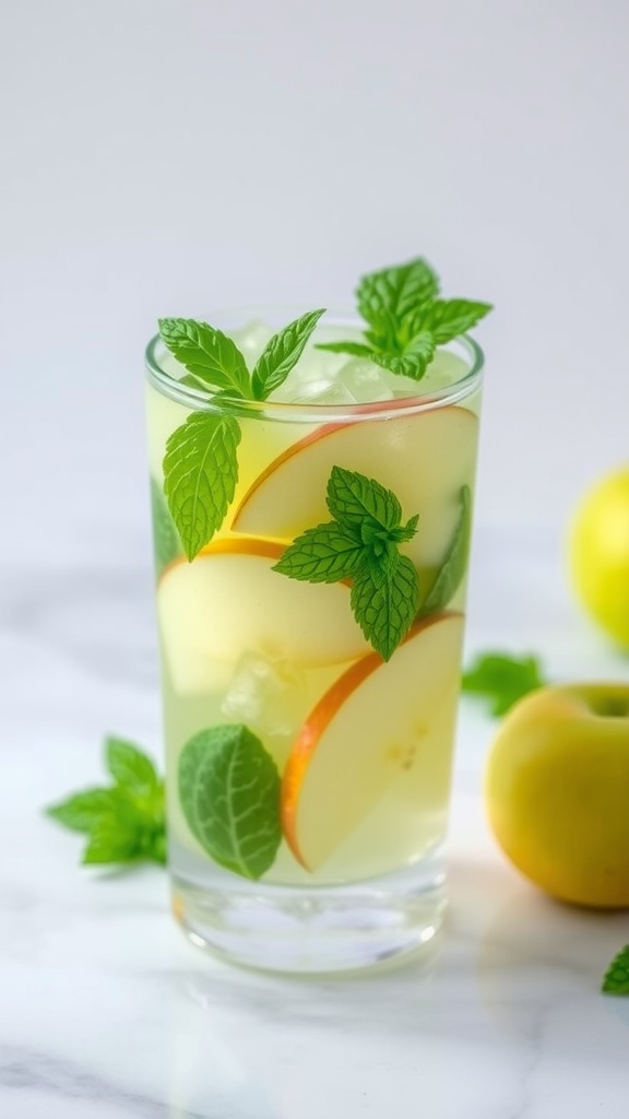 Refreshing green apple mojito cocktails with mint and apple slices