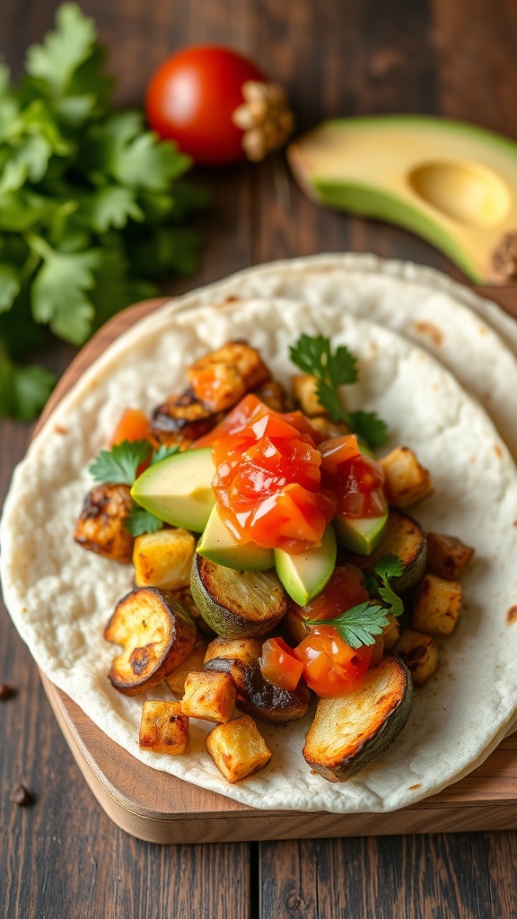 Grilled vegetable tacos with avocado and salsa