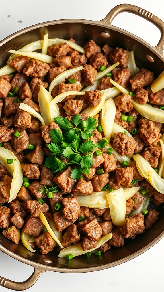Ground Beef and Cabbage Skillet in a pan