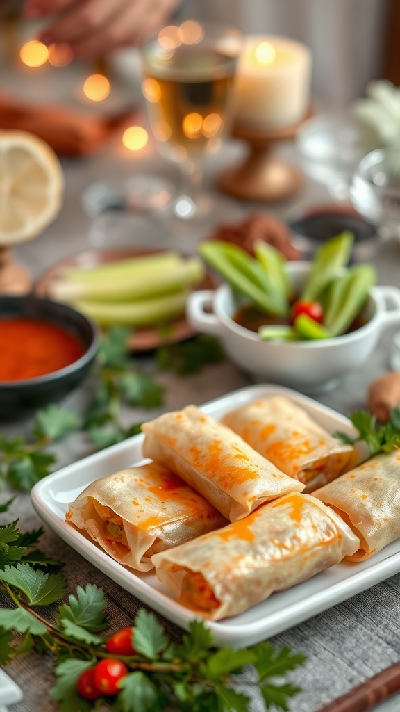 Gumbo spring rolls served with a dipping sauce