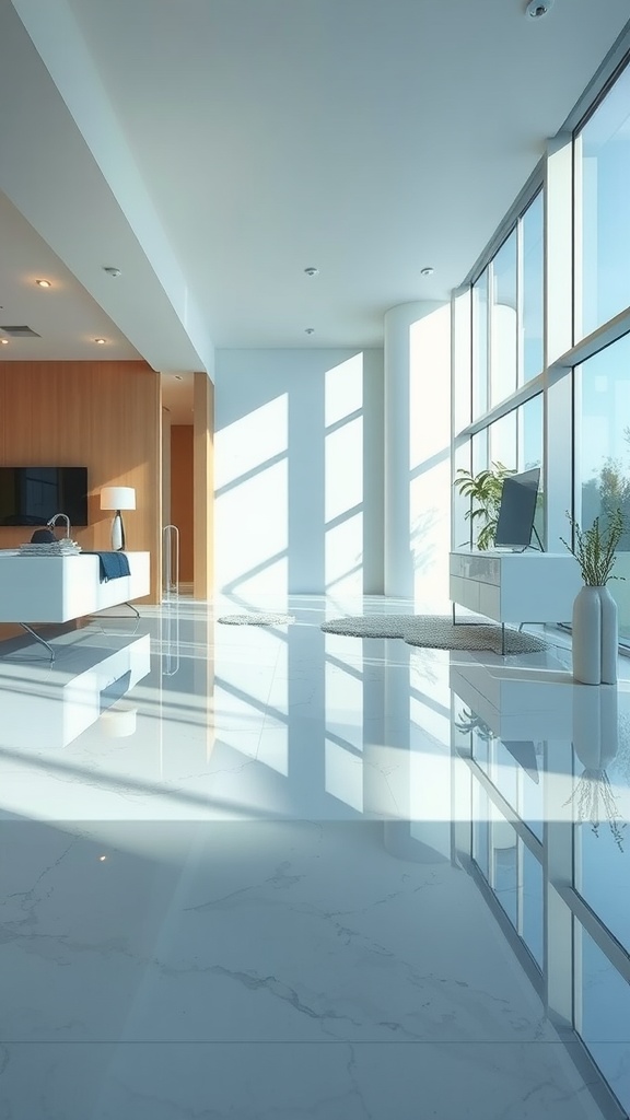 High-gloss epoxy floor in a modern interior showcasing luxury and style.