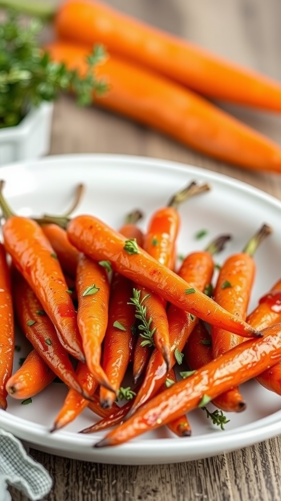 Plate of honey glazed carrots with thyme