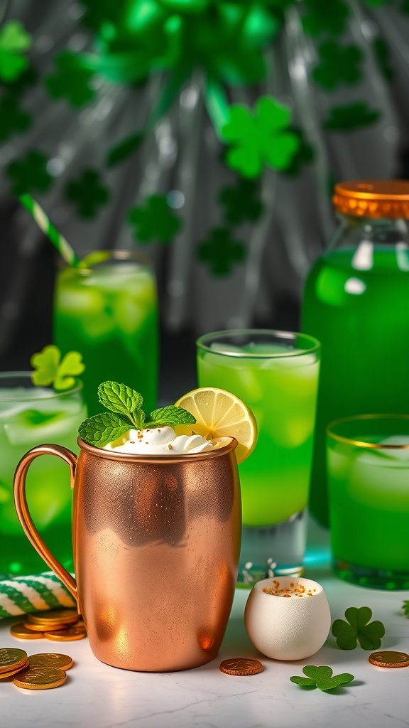 A refreshing Honeydew Melon Mule cocktail garnished with mint and lime.