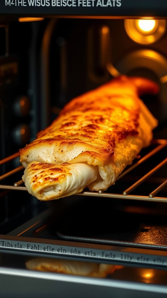 Deliciously baked cod with a golden crust, served with lemon.