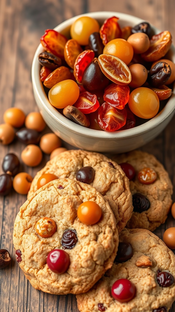 Candy apple cookies with dried fruits and chocolate chips.