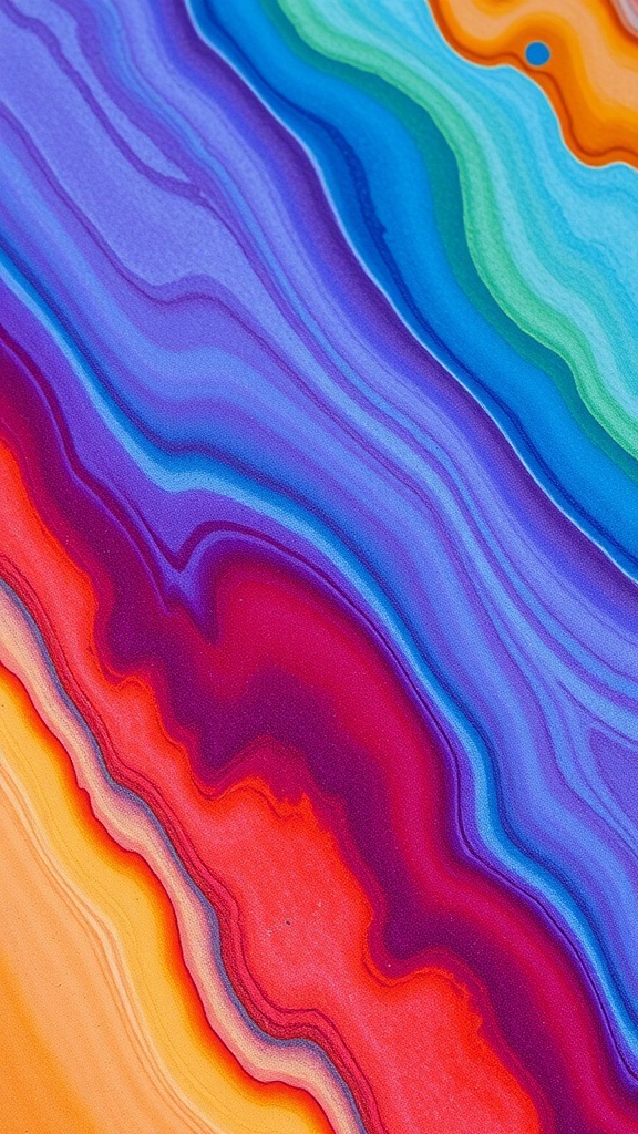 A colorful concrete floor with natural pigments and a vibrant wall mural.