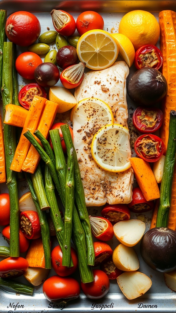 A delicious plate of Lemon Butter Baked Cod with vibrant seasonal vegetables.
