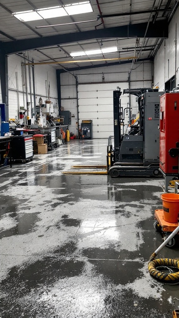 An industrial workspace with tools and equipment, showcasing a clean and organized environment.