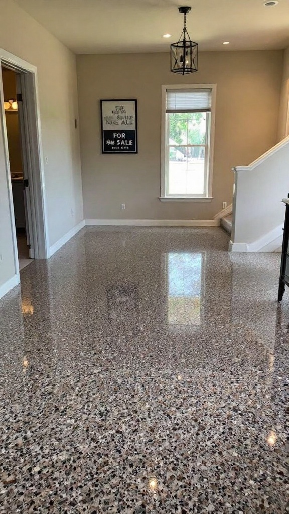 Interior space showcasing polished epoxy flooring, enhancing property appeal