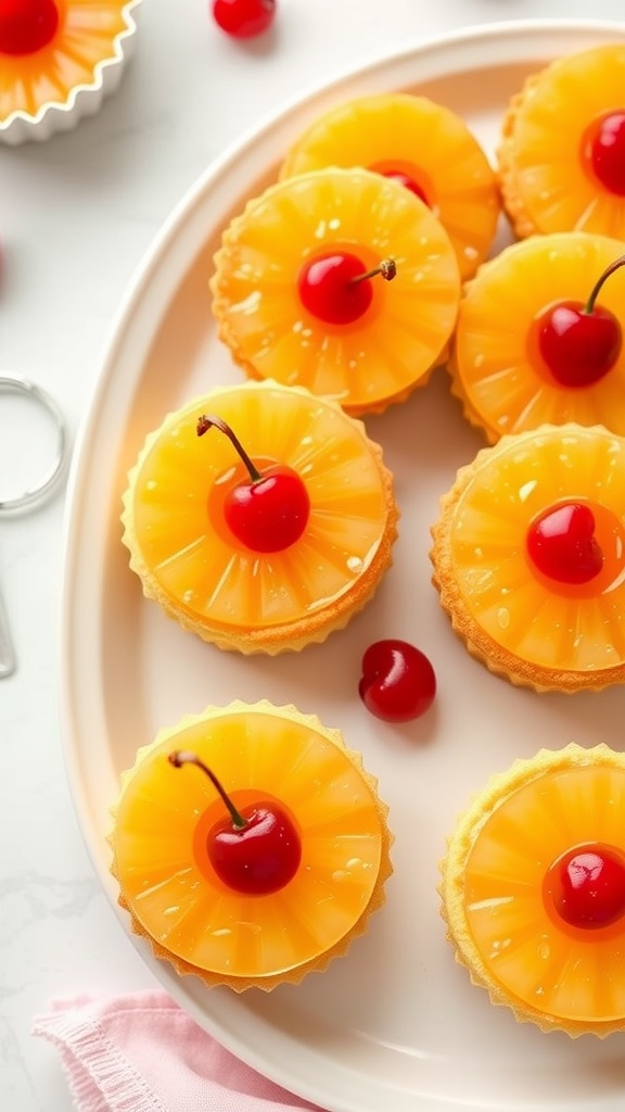 Mini pineapple upside-down cheesecakes on a platter