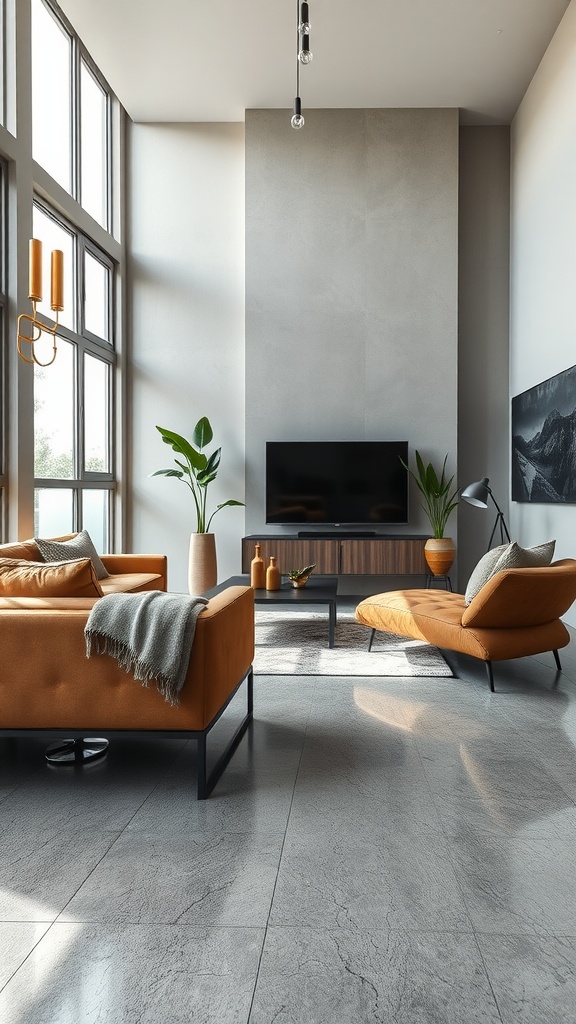 A creatively designed epoxy floor featuring warm tones and unique circular patterns in a bright room.