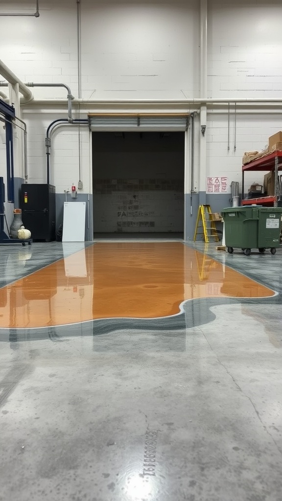 A freshly installed epoxy floor in an industrial environment.
