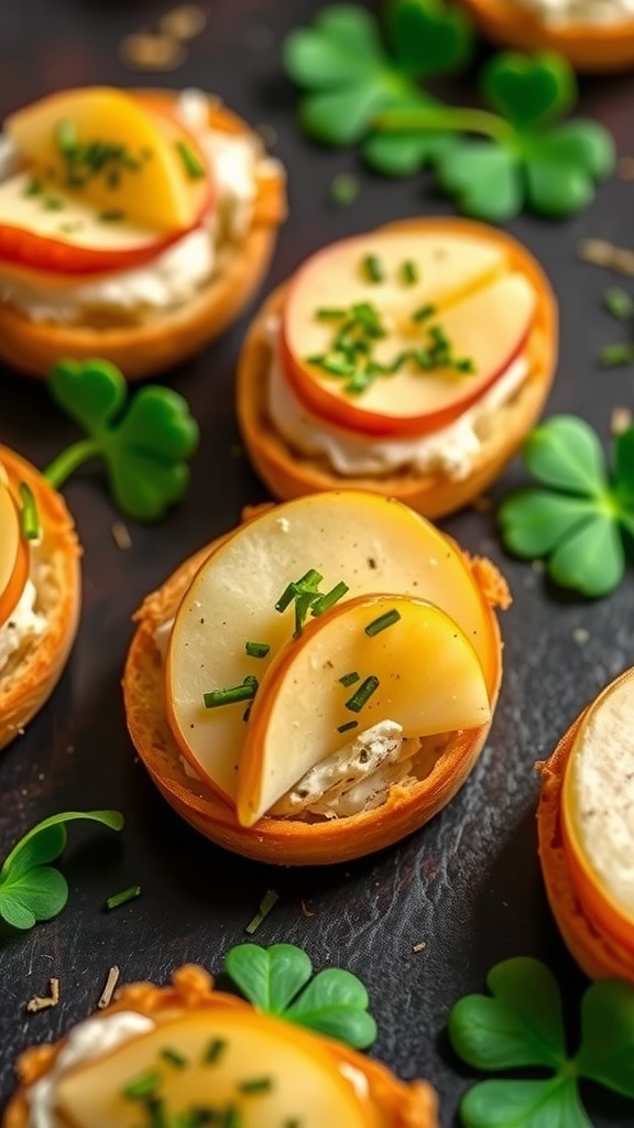 Irish Cheddar and Apple Crostini with chives and apple slices