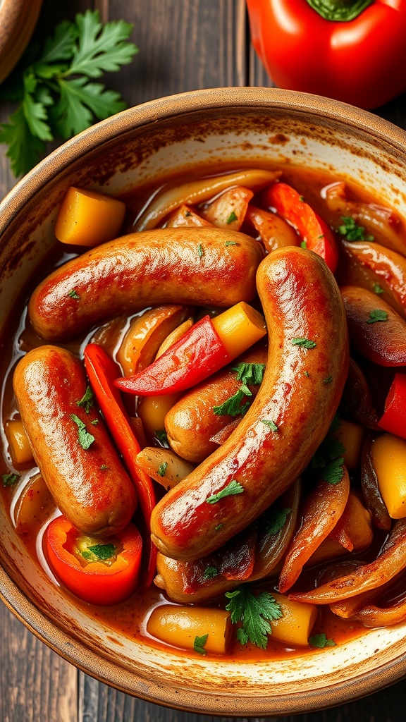A delicious dish of Italian sausage and peppers with vibrant colors.
