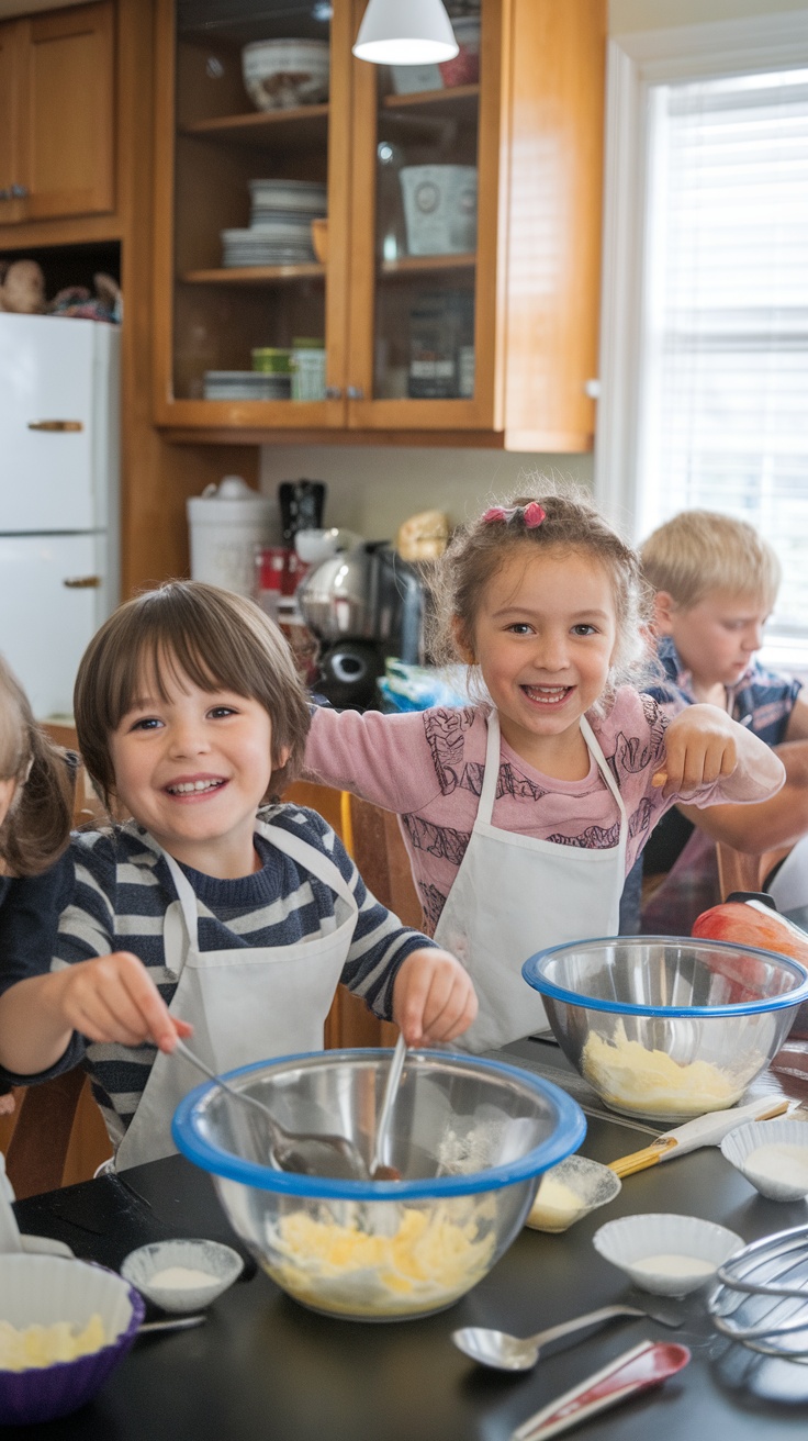 No Bake Lemon Raspberry Cheesecake Cups being prepared by children.