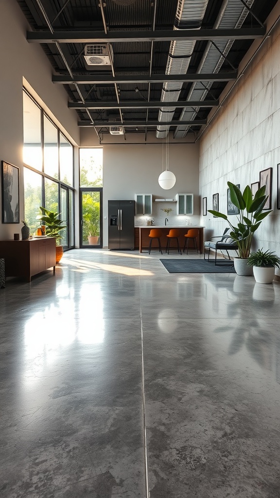Modern interior showcasing polished concrete flooring with a sleek design