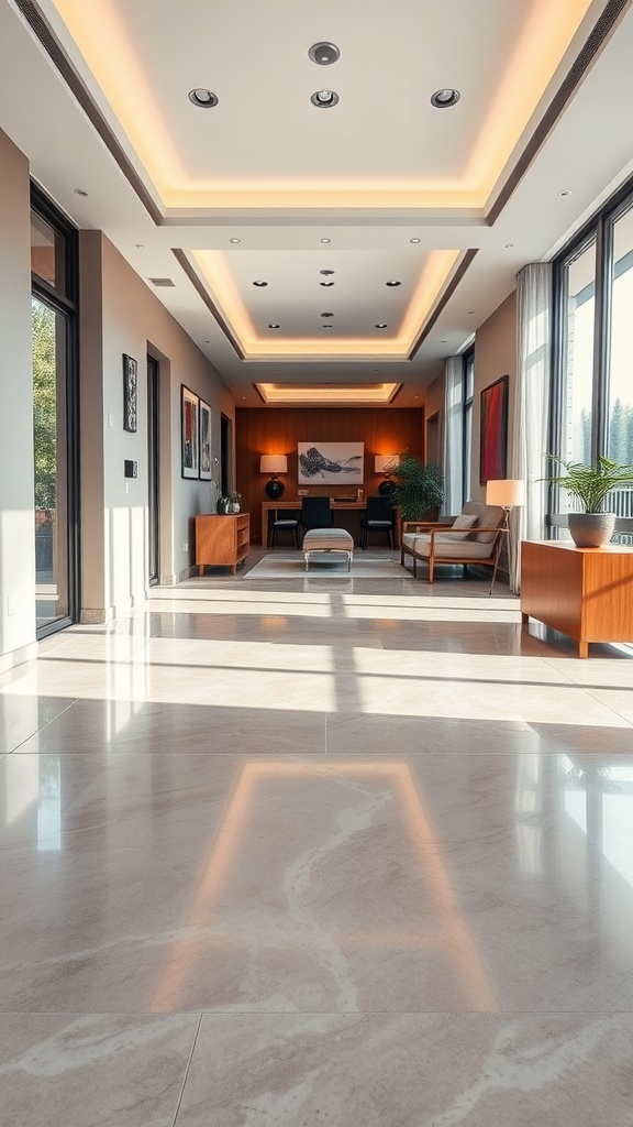 A modern living space with elegant flooring and stylish decor