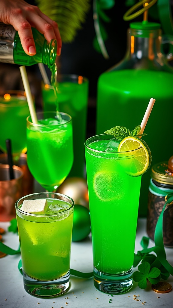 Refreshing Lime and Basil Sparkler cocktail in a festive setting for St. Patrick's Day.