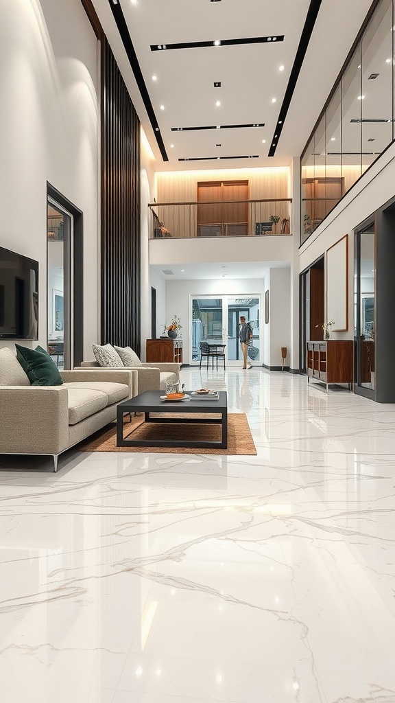 Modern living space with glossy epoxy floors