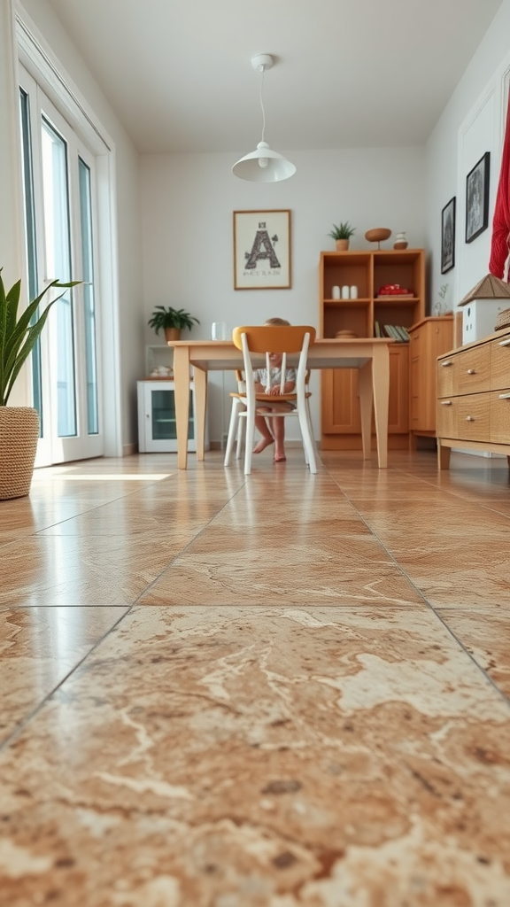 An organized display of eco-friendly cleaning products for maintaining epoxy floors.