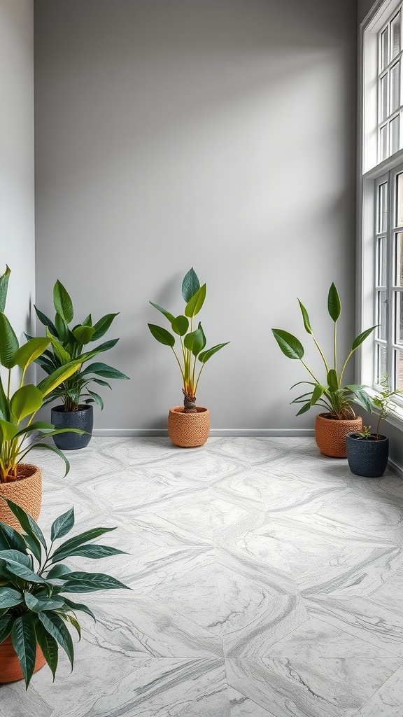 A bright living room with an epoxy floor showcasing a clean and shiny finish.