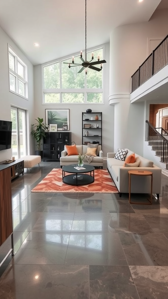 Image showing maintenance tips for epoxy flooring in a modern living room