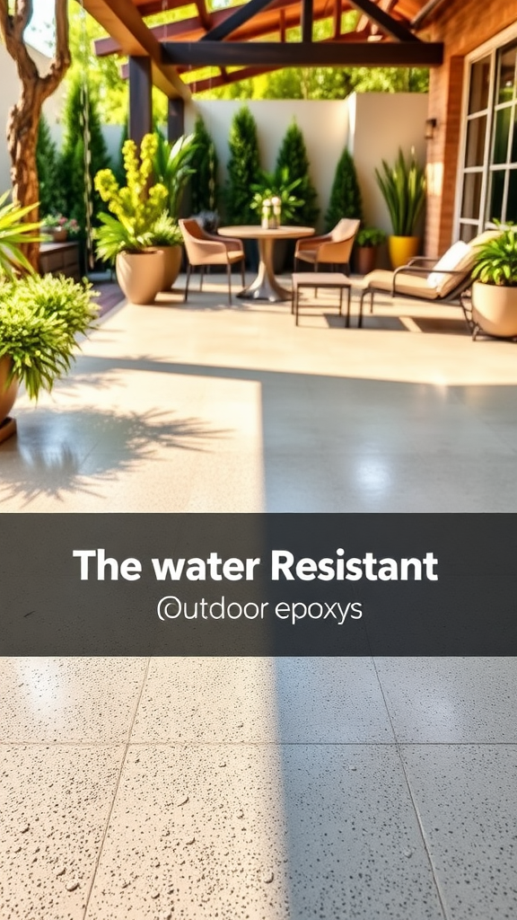 A cleaning setup for maintaining epoxy flooring with a mop, bucket, and a clean surface.