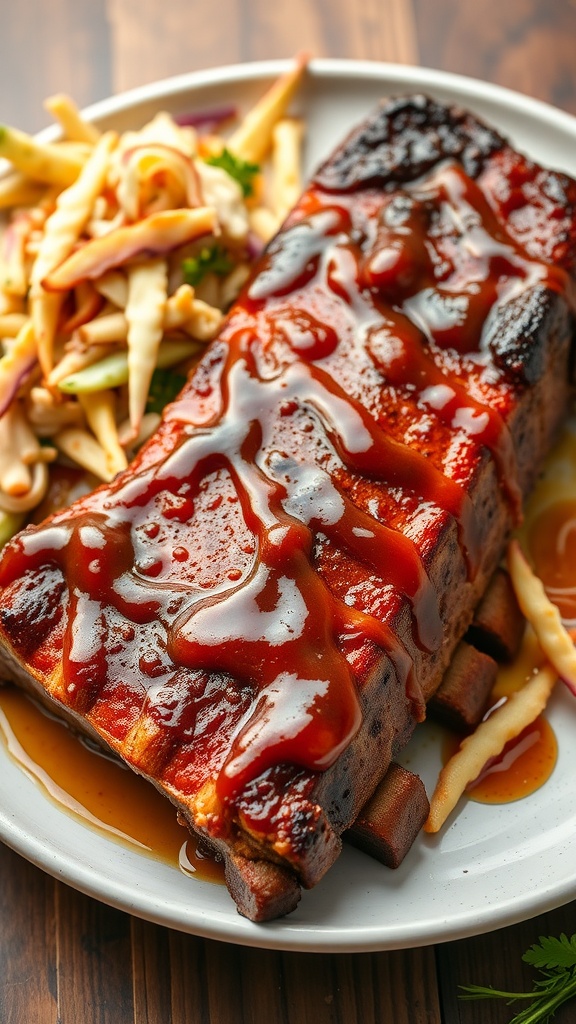 Maple Mustard Glazed Ribs served with coleslaw