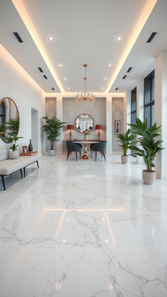 A detailed view of a marble surface featuring swirling veins in white and gray tones, enhanced with lighting.