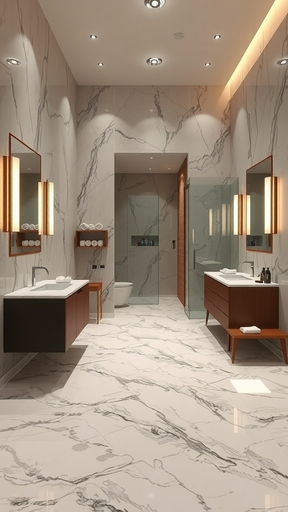 Modern bathroom with marble effect epoxy flooring
