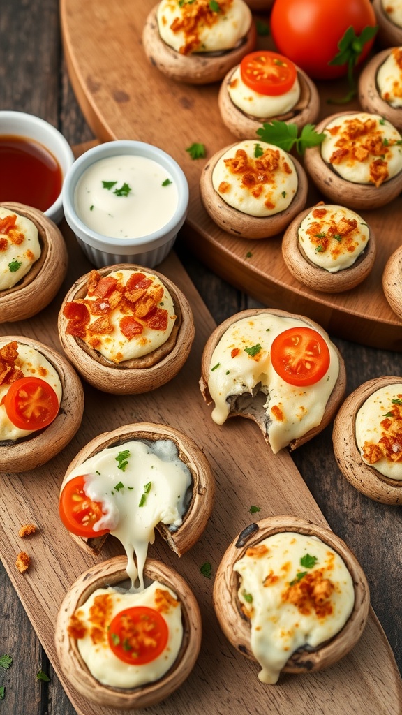 Delicious Margherita Inspired Cream Cheese Stuffed Mushrooms ready to serve.