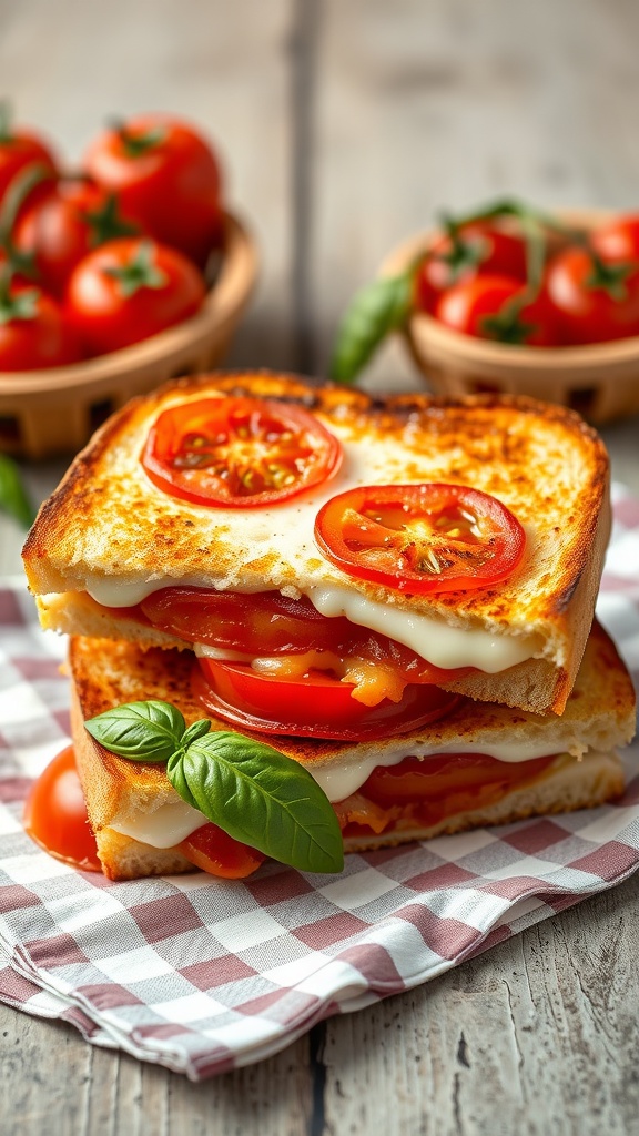 Margherita Pizza Grilled Cheese sandwich with fresh tomatoes and basil