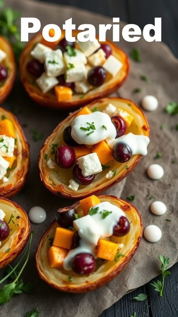 Mediterranean Loaded Potato Skins with assorted toppings
