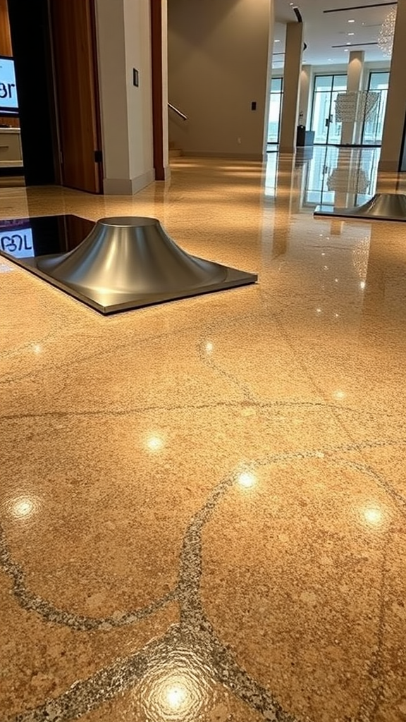 Interior floor with metallic shine epoxy finish and modern design elements.