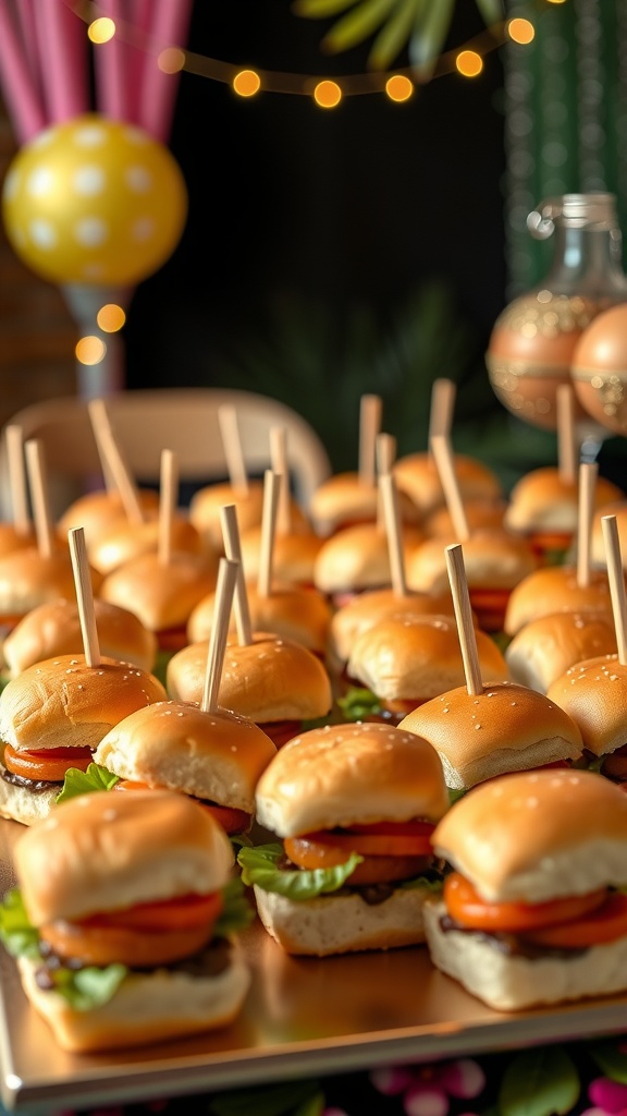 Delicious mini Hawaiian sliders arranged on a tray, perfect for parties.