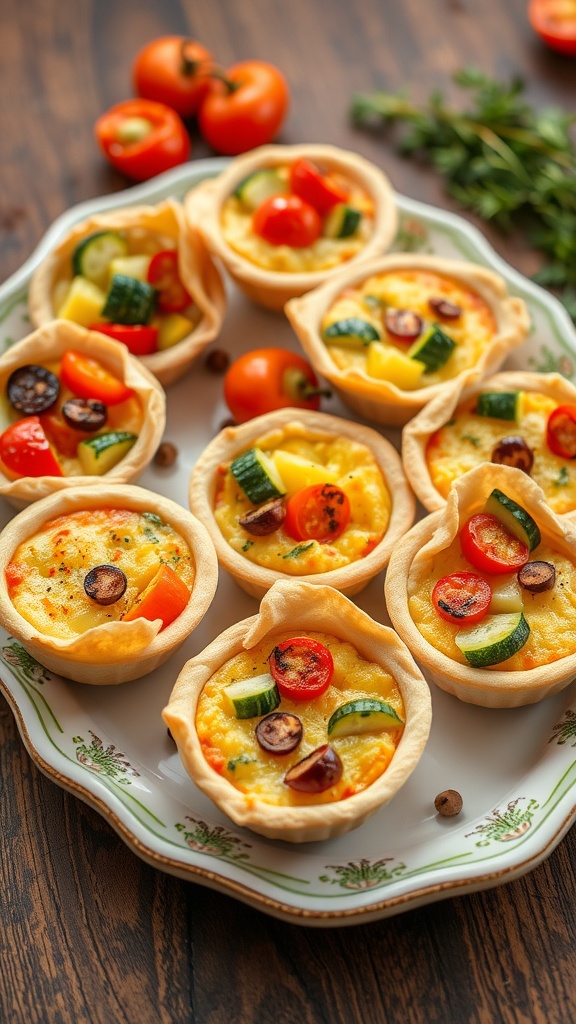 Mini quiches with seasonal veggies on a plate
