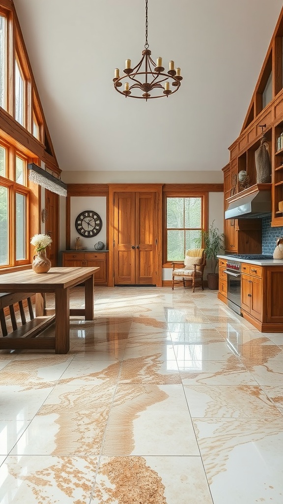 A bright living room with wooden floors, high ceilings, and large windows