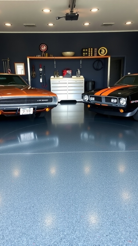 Multi-color flake epoxy flooring featuring vibrant colored flakes on a shiny surface.