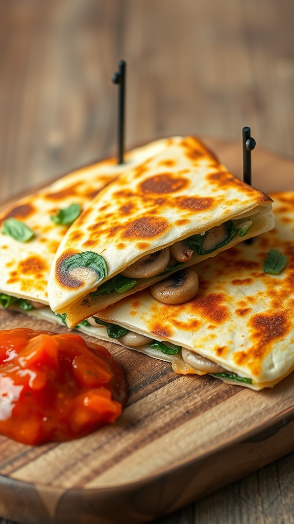 Mushroom and Spinach Breakfast Quesadilla with salsa