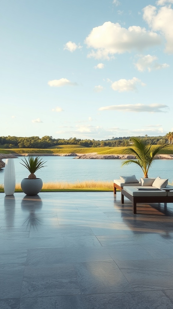 An elegant interior with a nature-inspired epoxy floor featuring scattered leaves.
