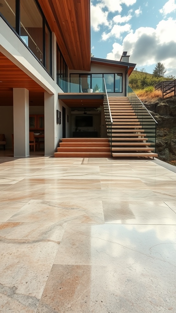 Textured epoxy flooring in a modern hillside home