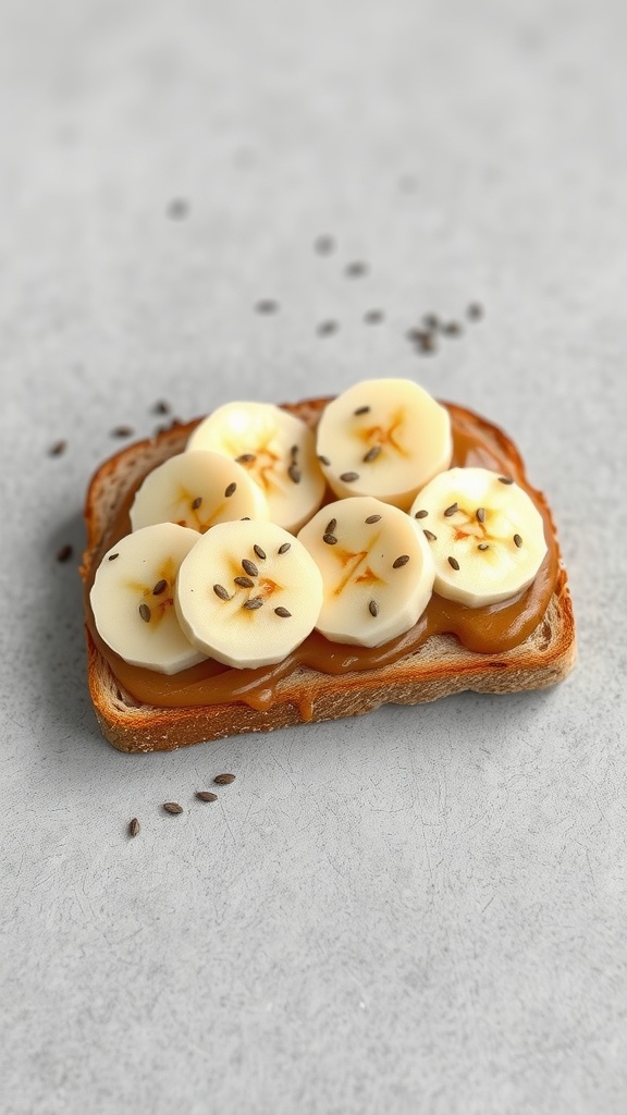 Nut Butter Toast topped with sliced bananas and seeds