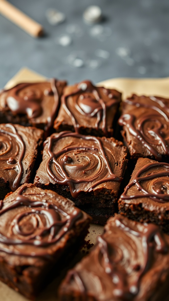 Nutella Swirl Brownies with a rich chocolate glaze