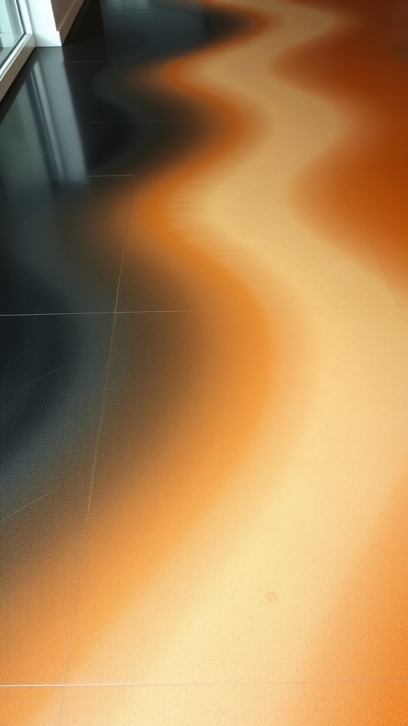 Ombre color transition epoxy floor in a modern kitchen setting