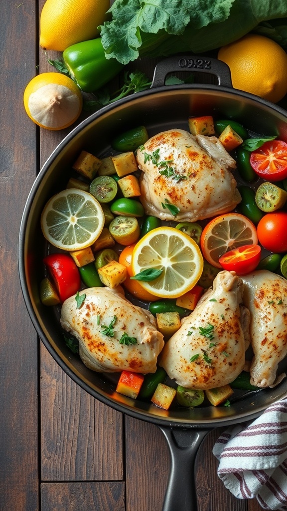 One-pan lemon garlic chicken with colorful vegetables