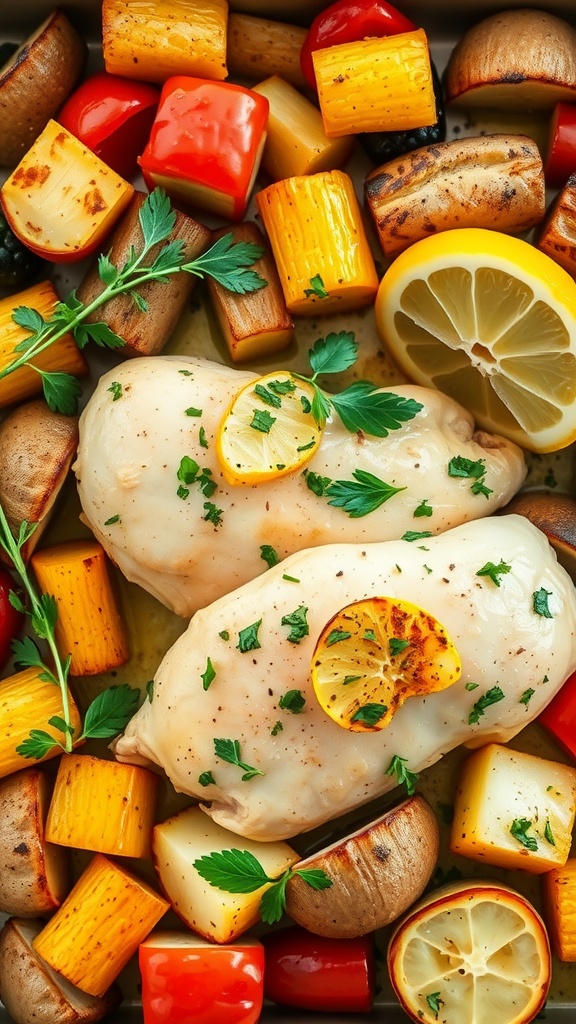 Lemon Garlic Chicken with colorful vegetables