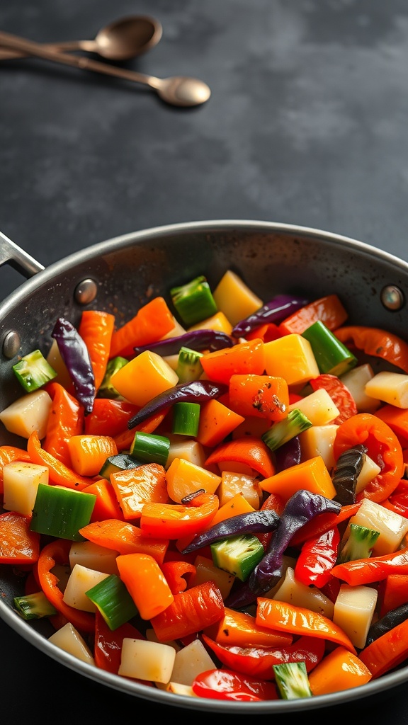 Colorful vegetable stir-fry in a pan