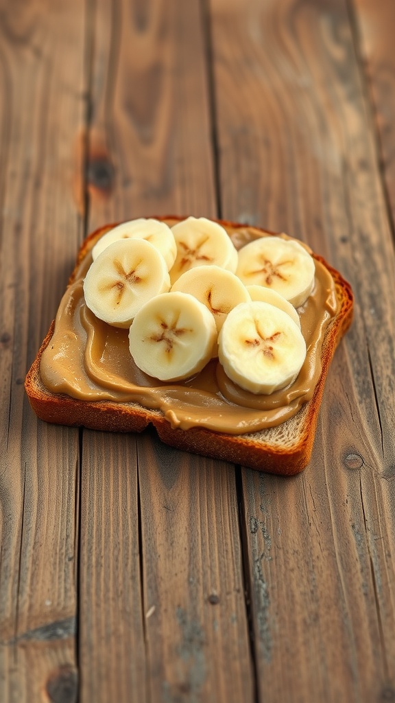Peanut butter banana toast with sliced bananas on top